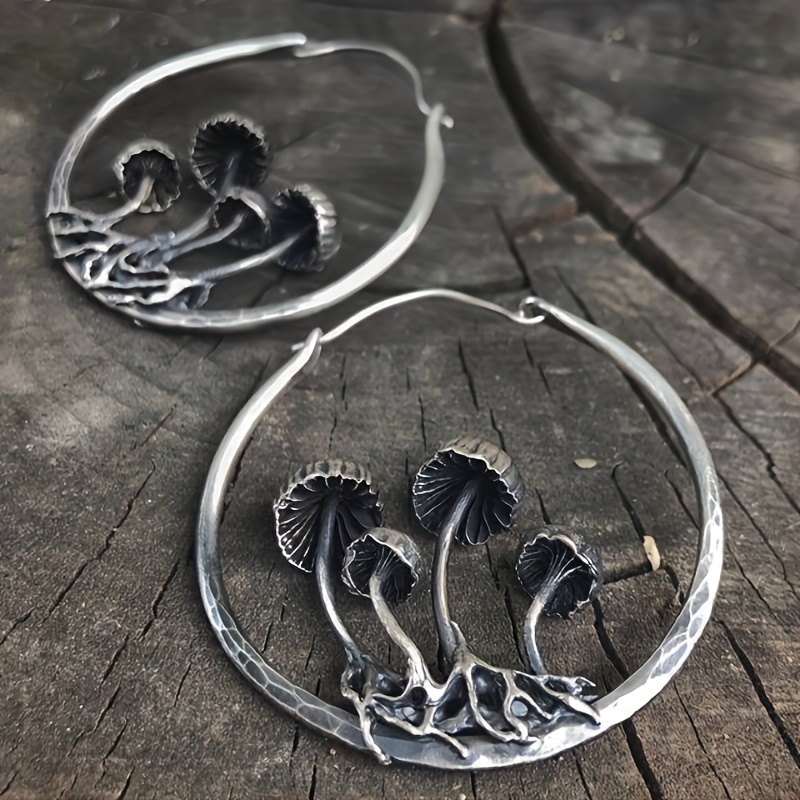 retro bohemian style gothic mushroom decor hoop earrings alloy jewelry decor for cool friends details 0