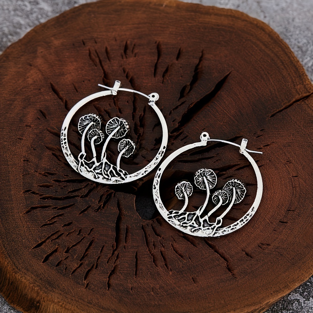 retro bohemian style gothic mushroom decor hoop earrings alloy jewelry decor for cool friends details 1