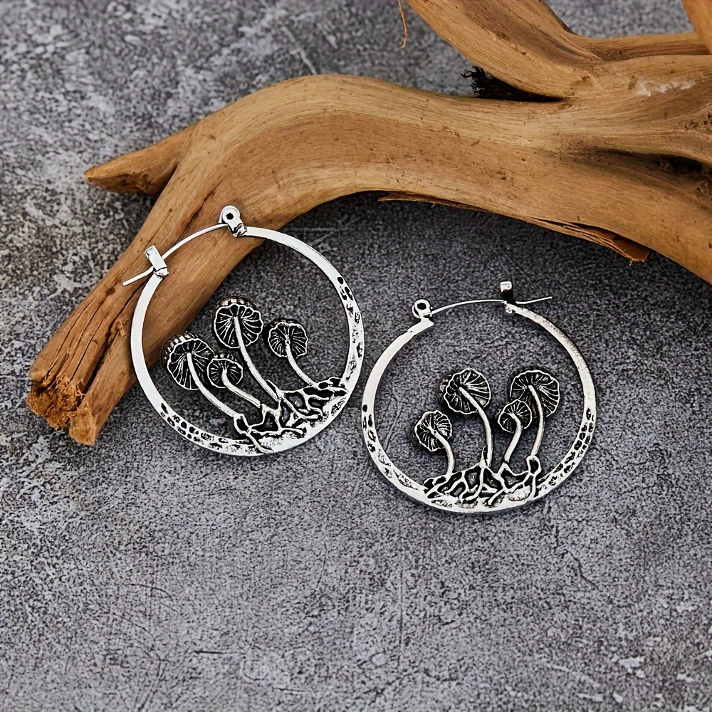 retro bohemian style gothic mushroom decor hoop earrings alloy jewelry decor for cool friends details 2