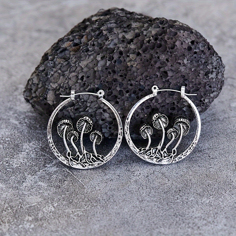 retro bohemian style gothic mushroom decor hoop earrings alloy jewelry decor for cool friends details 3