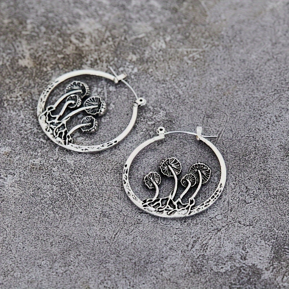 retro bohemian style gothic mushroom decor hoop earrings alloy jewelry decor for cool friends details 4
