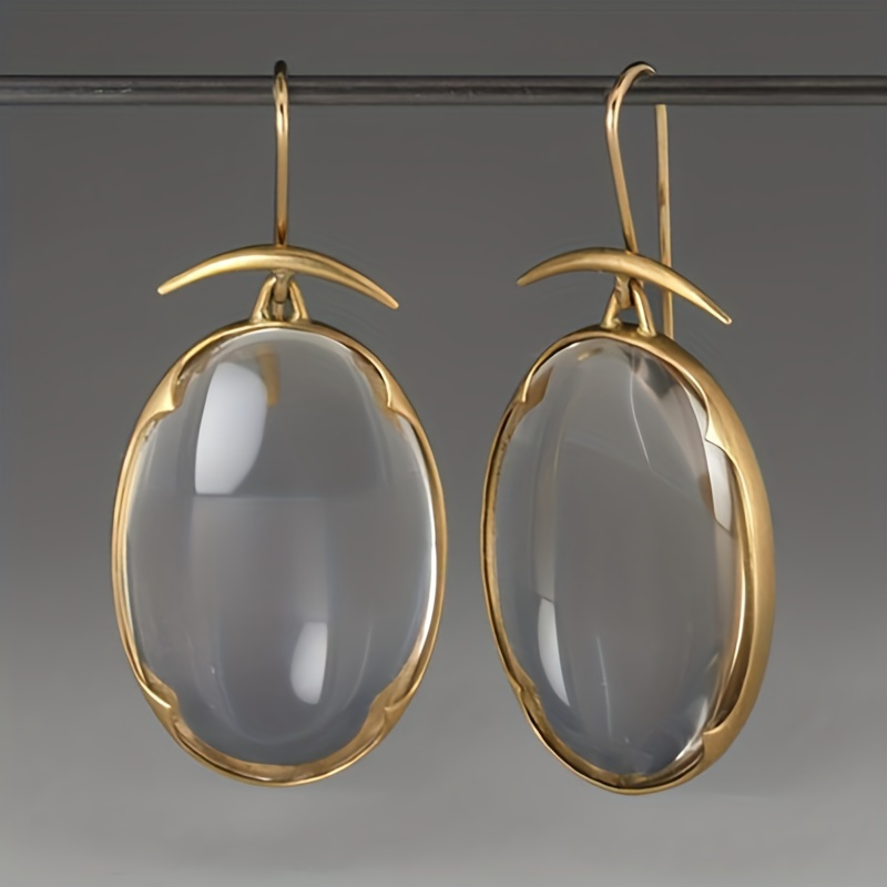 exquisite oval moon stone jewelry golden plated minimalist style gift for women and girls details 1