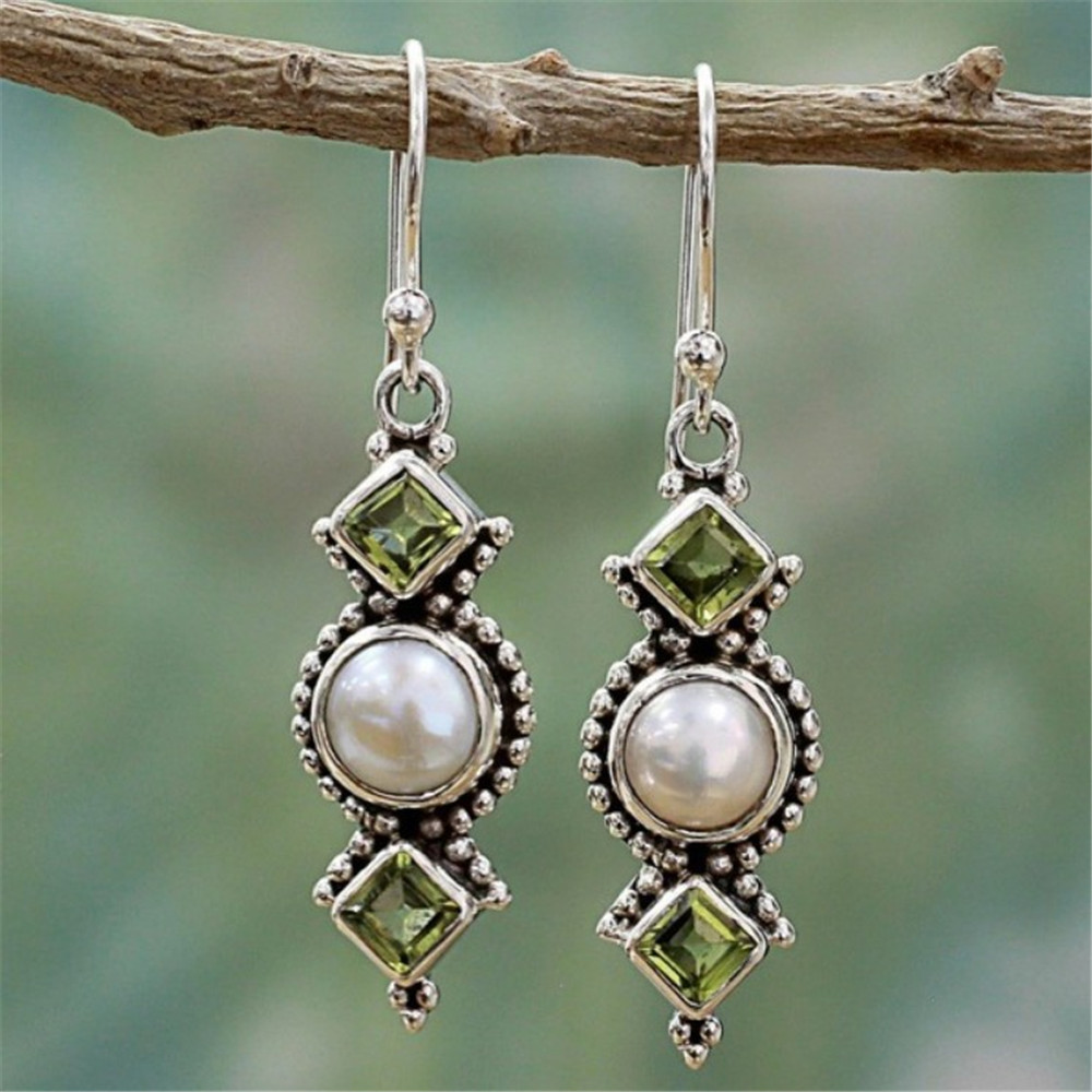 creative olive green long earrings details 1