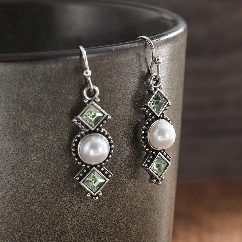 creative olive green long earrings details 5
