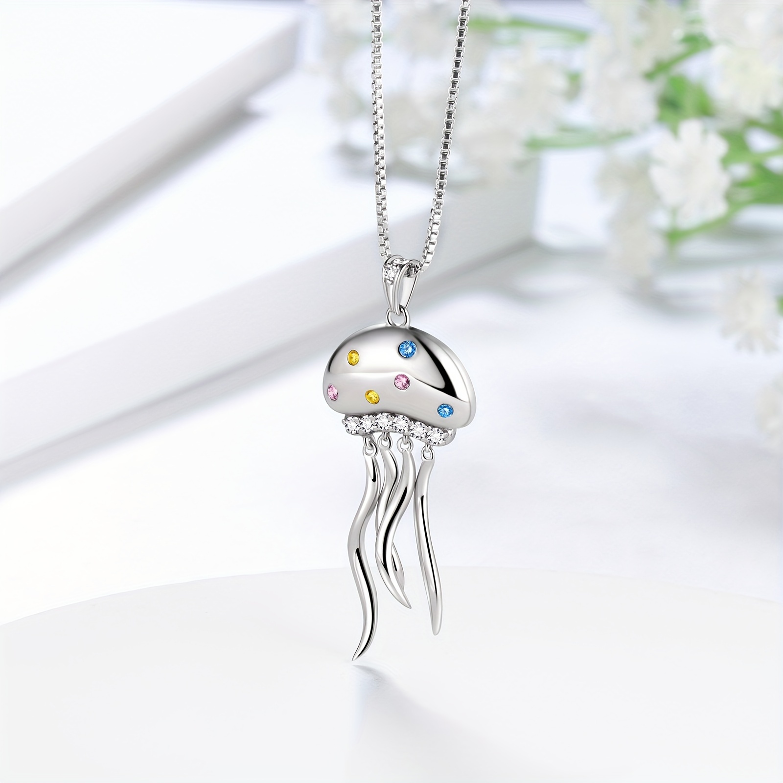 s925 sterling silver jellyfish pendant necklace unique ocean for all genders and ages details 1