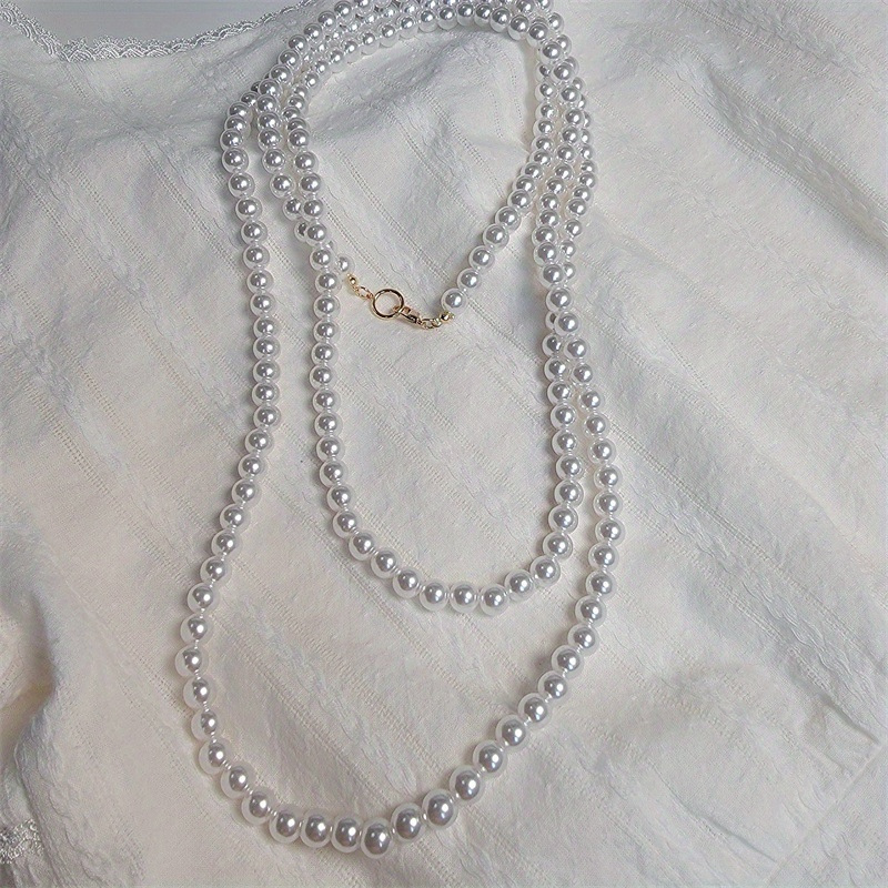 1 piece vintage necklace faux pearls beaded all ages double layers wearable long pearl necklace ladies sweater chain suitable for daily clothing party decoration gift for family friends loved details 2