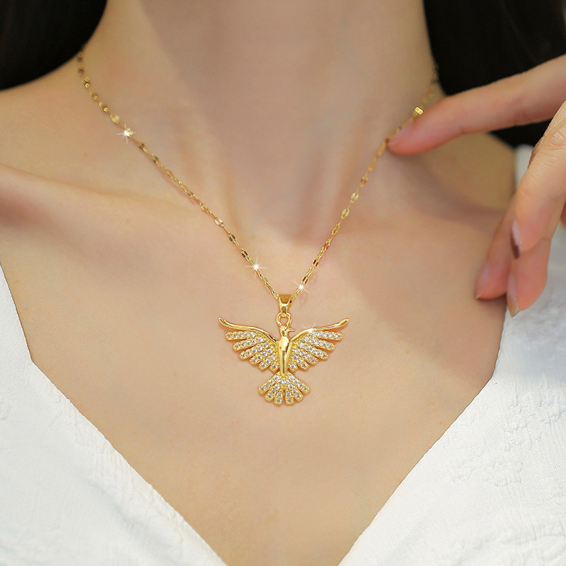 2pcs party luxury jewelry bird pendant necklace necklace stainless steel chain necklace women details 0
