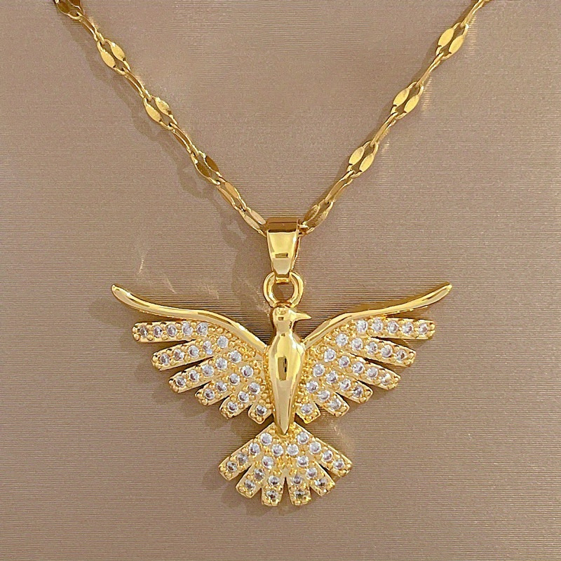 2pcs party luxury jewelry bird pendant necklace necklace stainless steel chain necklace women details 2
