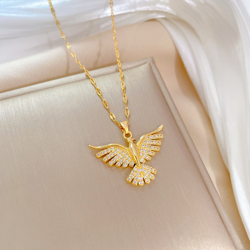 2pcs party luxury jewelry bird pendant necklace necklace stainless steel chain necklace women details 4