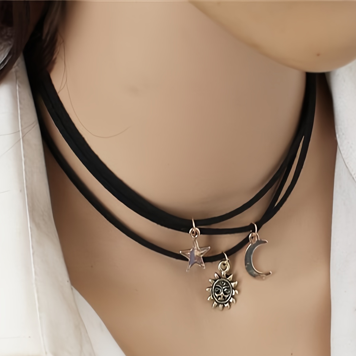 3 strands fashion patch neck necklace female multi element pendant hip hop personality sweet cool versatile party style jewelry accessories details 4