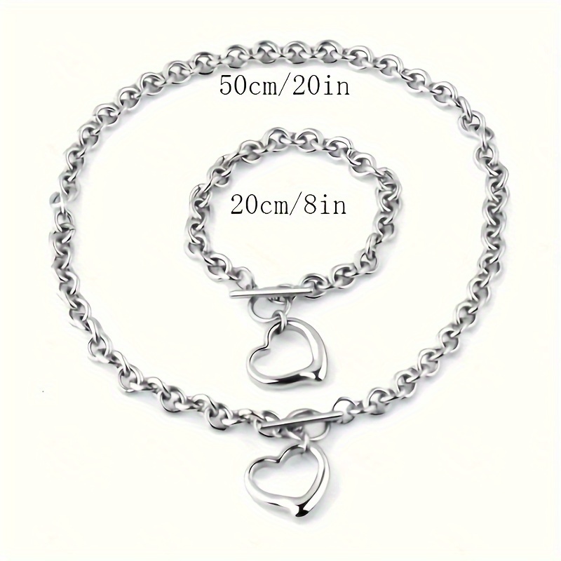 2 piece titanium stainless steel hollow heart heart necklace bracelet set jewelry for men and women details 4