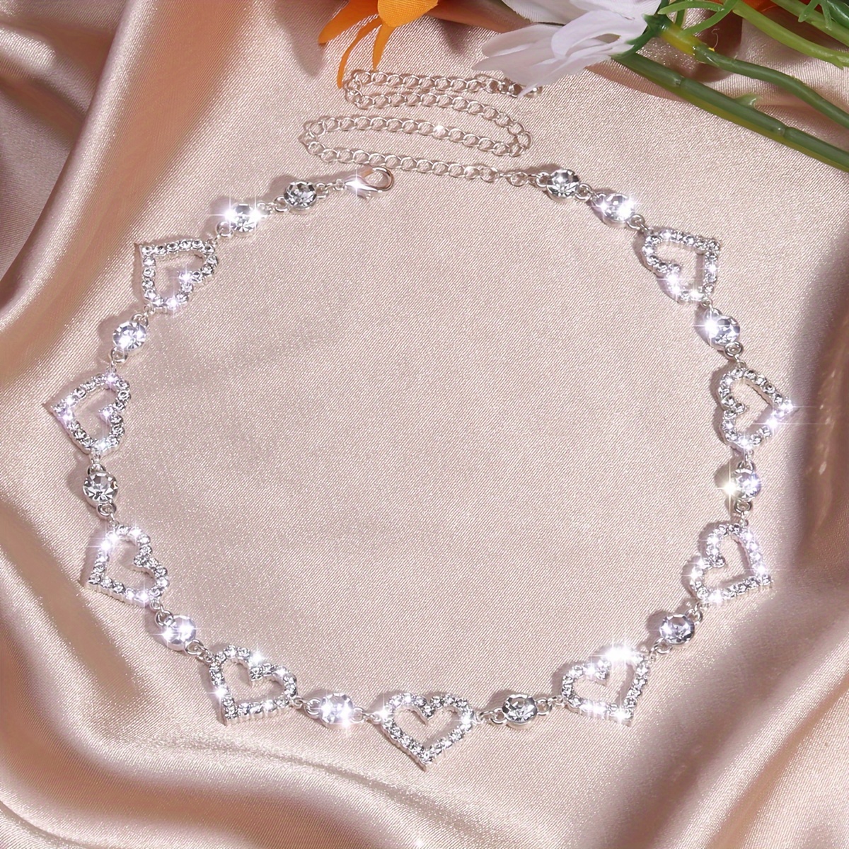 4 pcs valentines vintage rhinestone heart jewelry set adjustable necklace earrings bracelet set details 2