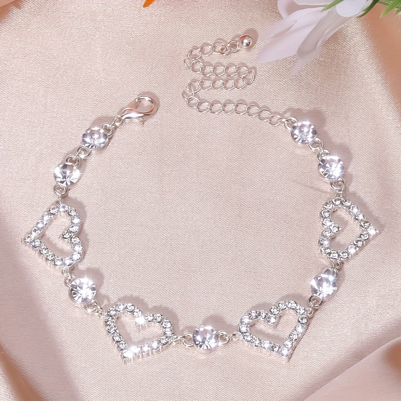 4 pcs valentines vintage rhinestone heart jewelry set adjustable necklace earrings bracelet set details 4