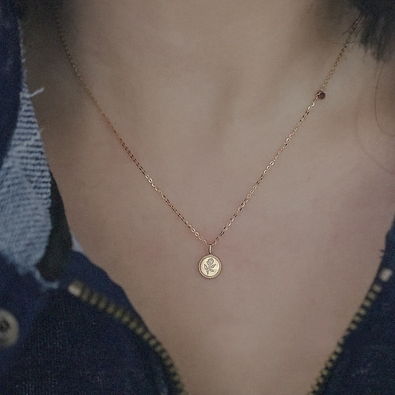 1pc dainty elegant rose floral round pendant necklace for girls details 1