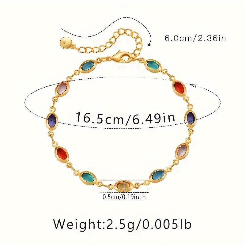 elegant simple style 18k gold plated bracelet with multicolored oval glass gemstones for daily wear and gift giving details 2