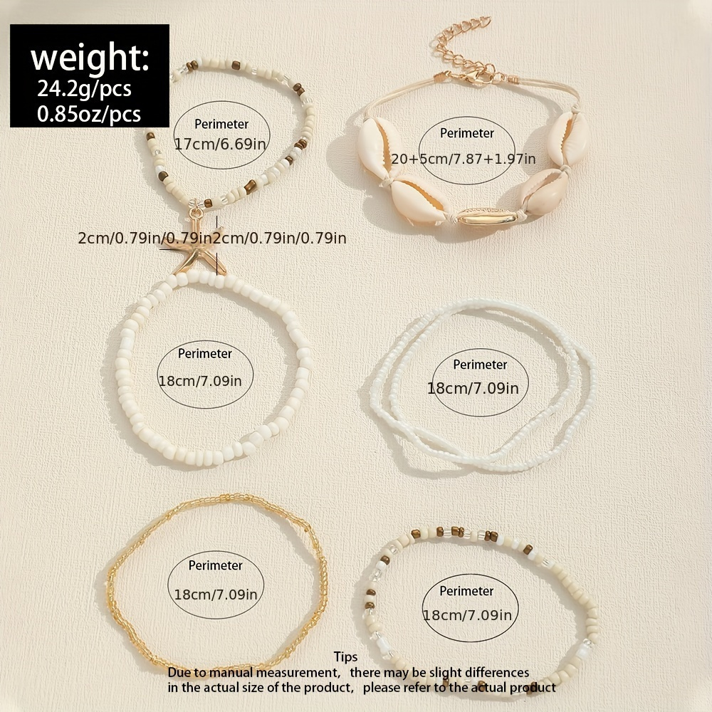 exquisite 7 pcs set of rice beads with shell design bracelet bohemian vintage style for women summer beach hand decor details 5