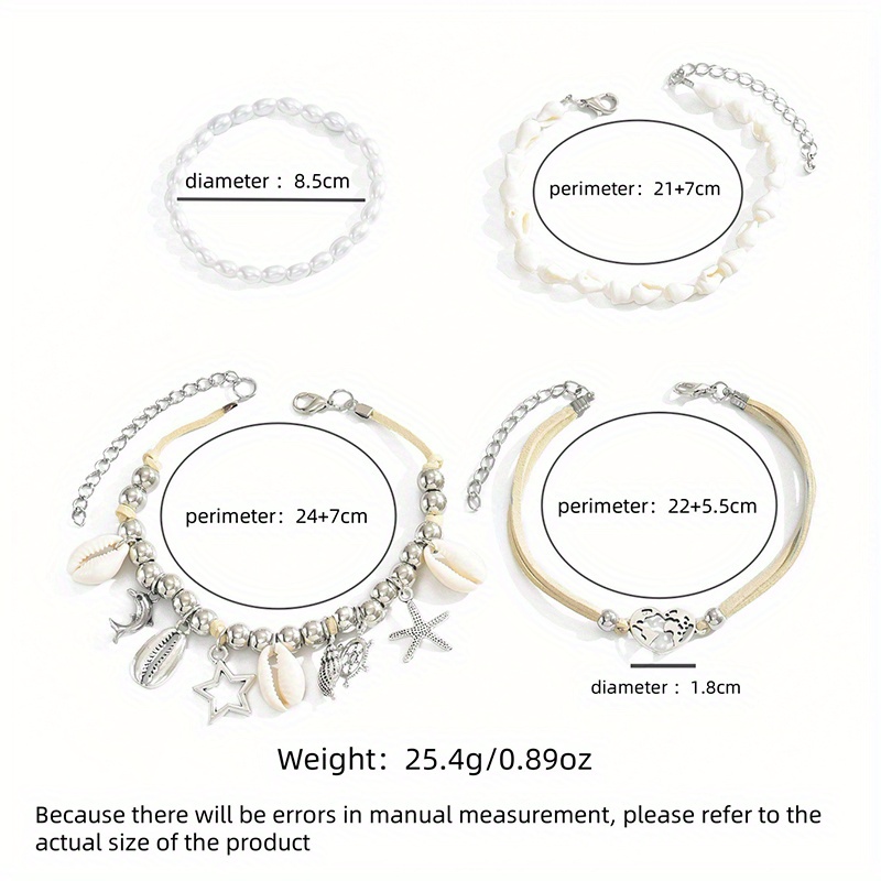 4 pcs set ocean style imitation pearl shell chain hollow heart pendant womens anklet set beach holiday beach party summer gift details 3