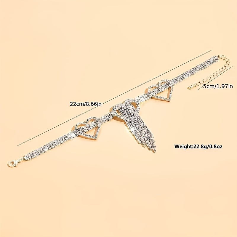 3pcs long tassel hollow love heart claw chain anklet inlaid shiny rhinestone foot jewelry decoration details 3
