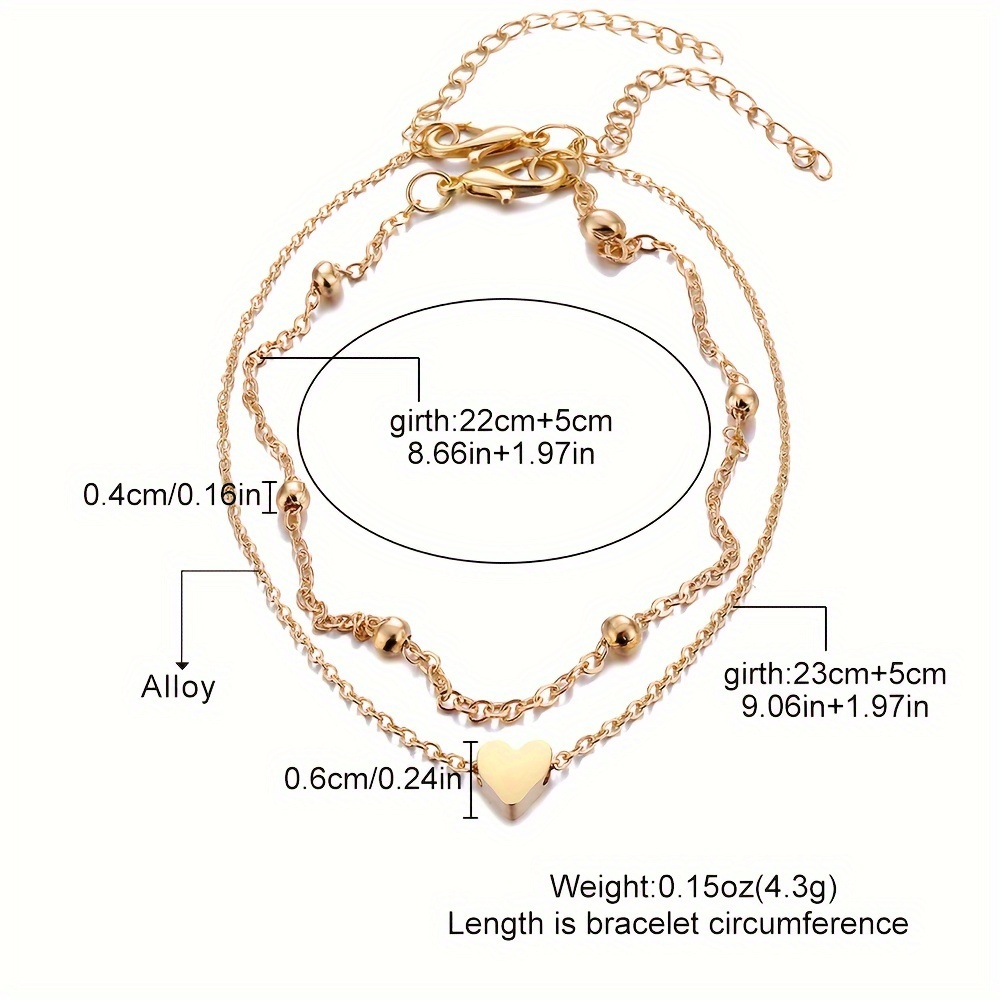 2pcs/Set Alloy Adjustable Heart Bead Anklet, Summer Beach Vacation Trendy Silvery & Golden Ankle Bracelets, Simple Style Foot Jewelry For Women, Perfect Gift For Daily Wear & Graduation Season details 4