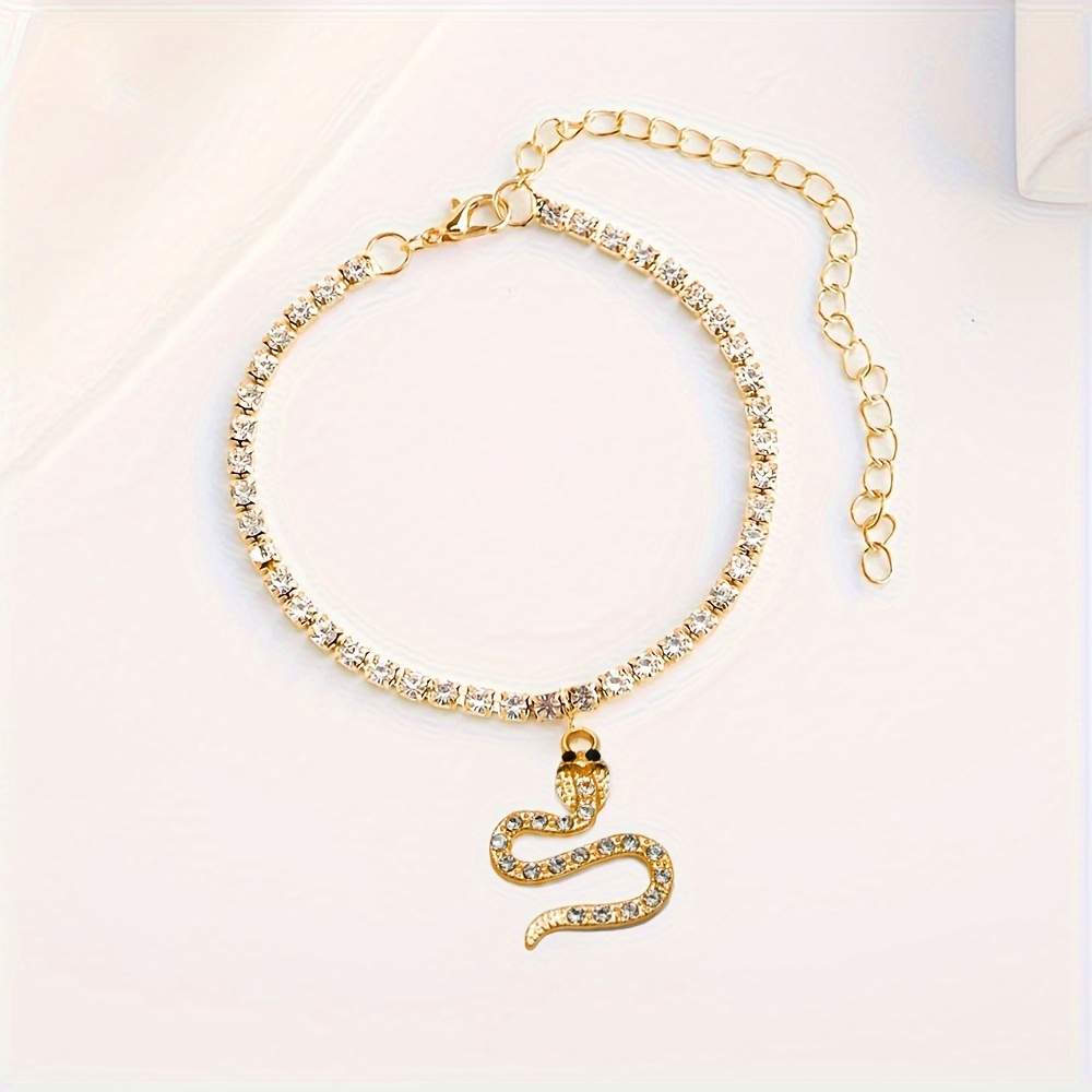Elegant Summer Beach Snake Anklet With Sparkling Rhinestones - Copper, Perfect For Parties & All Seasons details 3